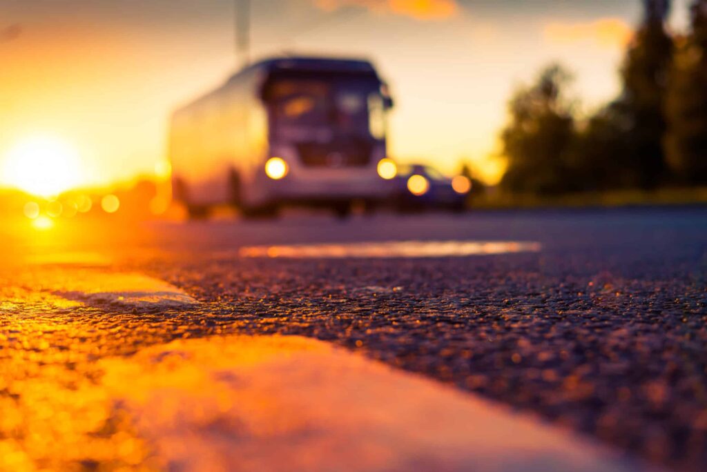 A bus on the road before an accident in St. Louis